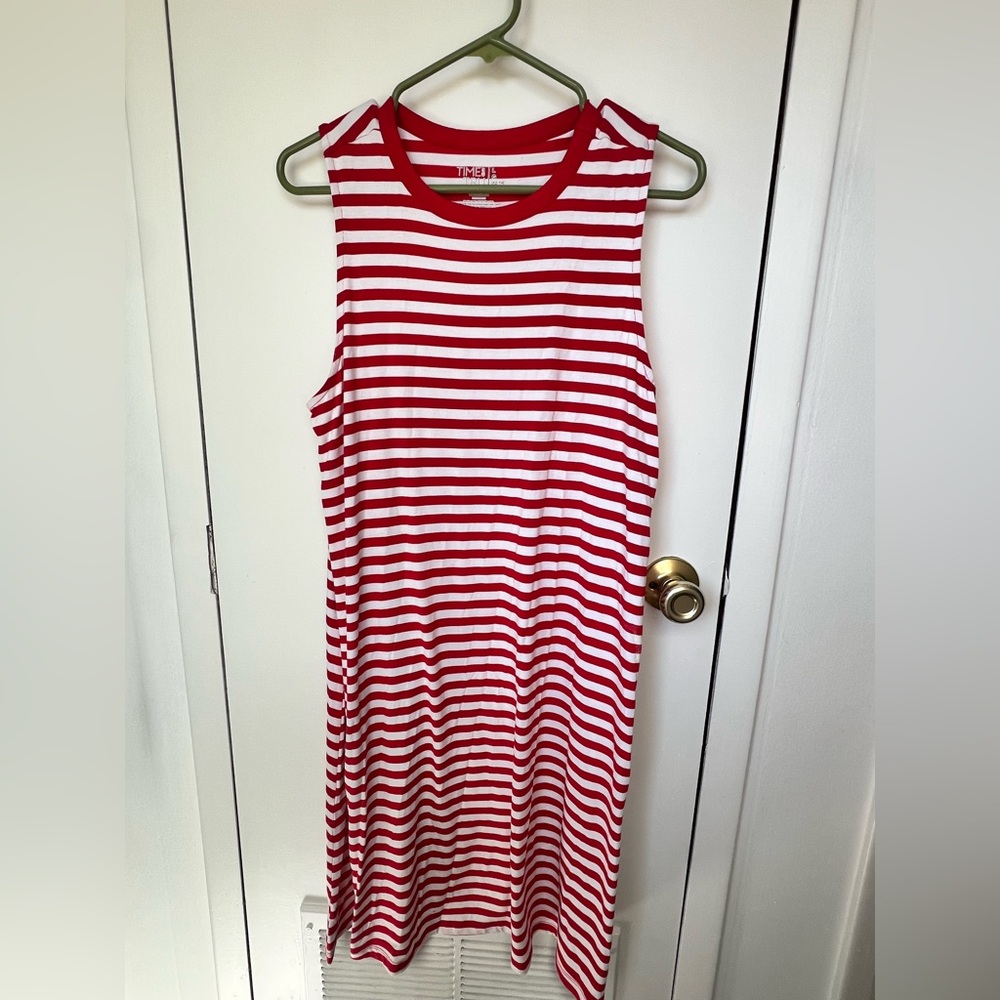 Red and White Striped Sleeveless Dress